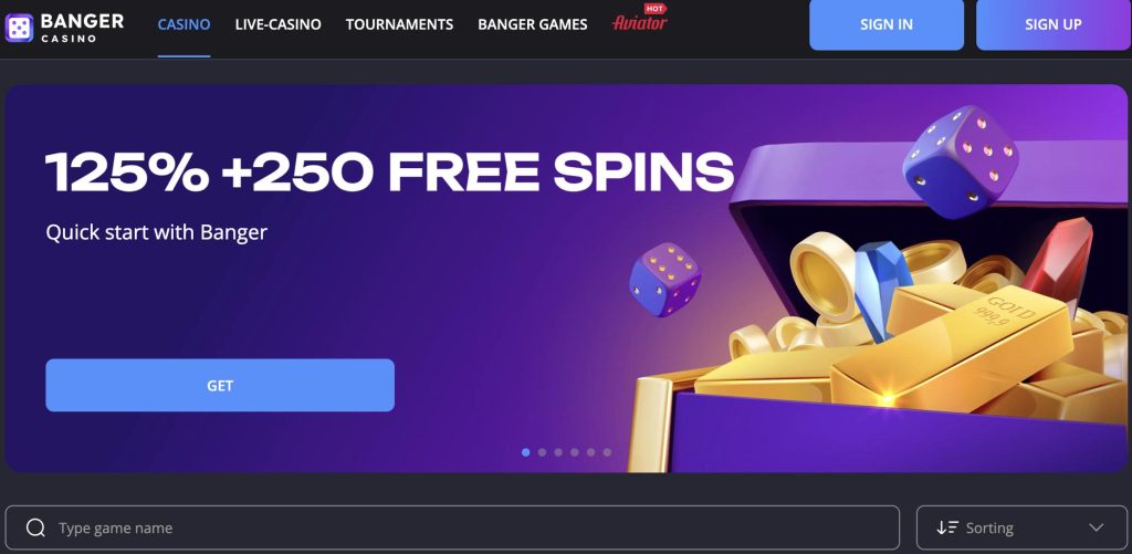 Banger Casino main page area
