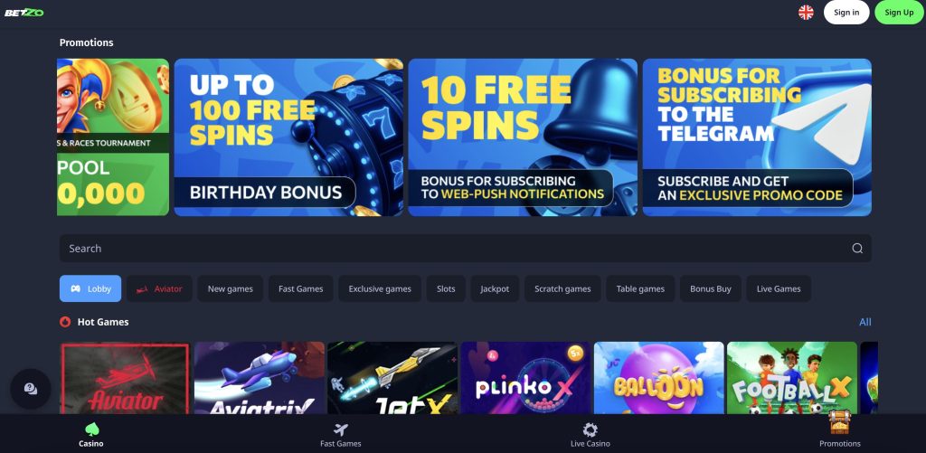 Betzo website main page