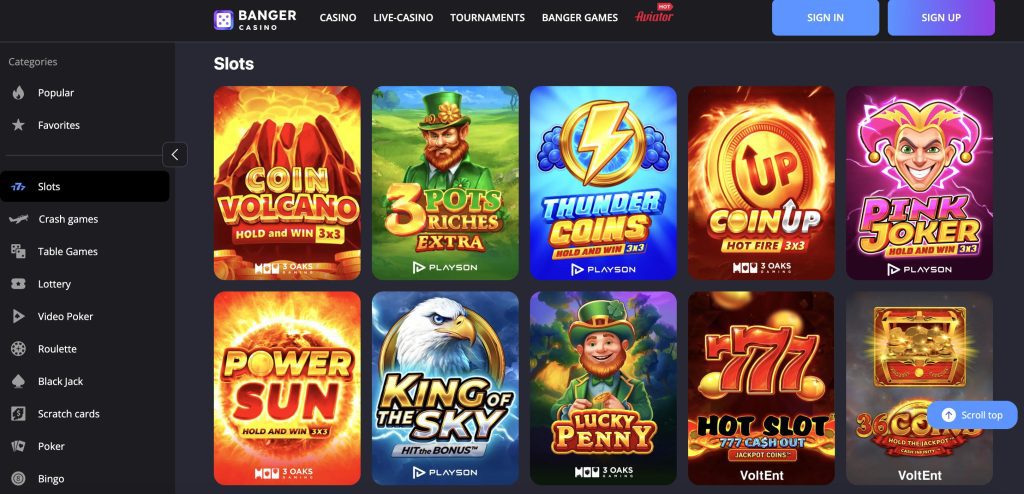 Game Lobbies for Banger casino