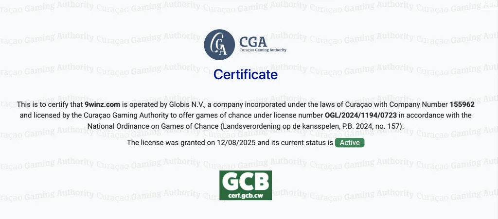9winz casino license