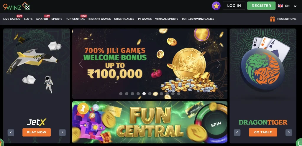 Main page of 9winz casino