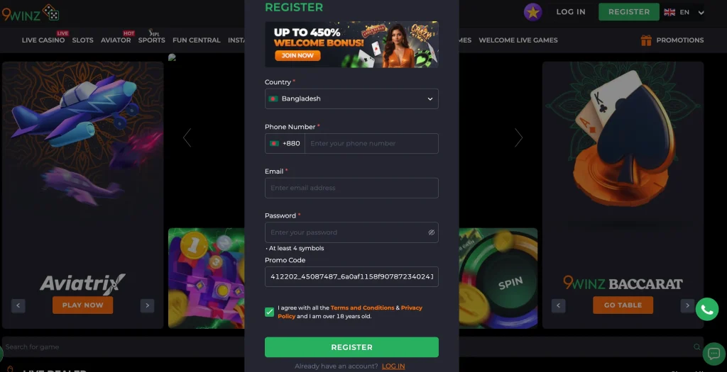 9winz registration process