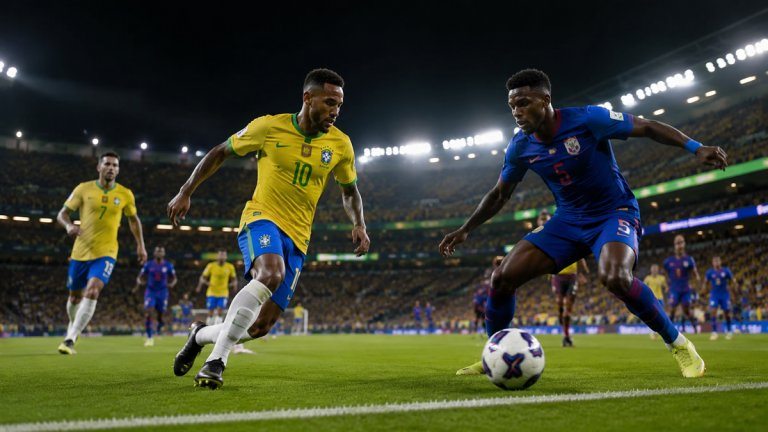 Brazil vs Haiti FIFA World Cup 2026 Group C match at Lincoln Financial Field Philadelphia, green-yellow and blue team accents, early morning BST watch guide for Bangladesh fans