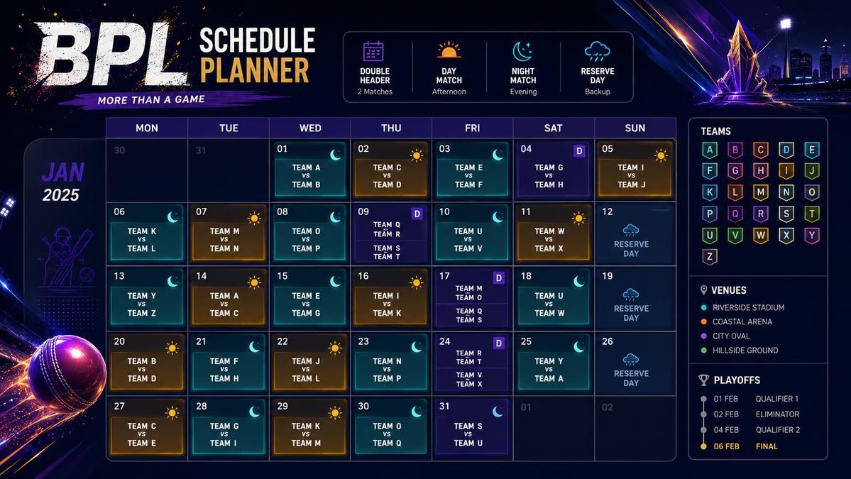 BPL schedule planner in Bangladesh Standard Time