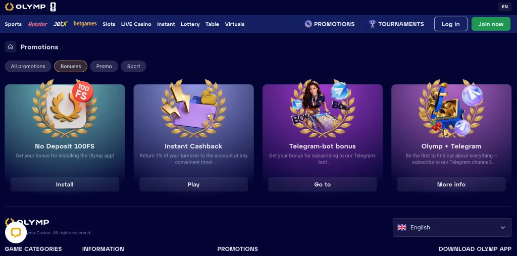 Olymp casino bonuses